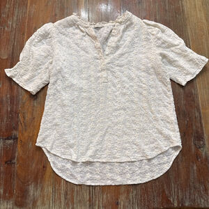 Mod Goddess White Floral Eyelet Blouse Medium Boho